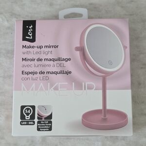 Pink LED Makeup Mirror With Stand Portable Travel Accessory